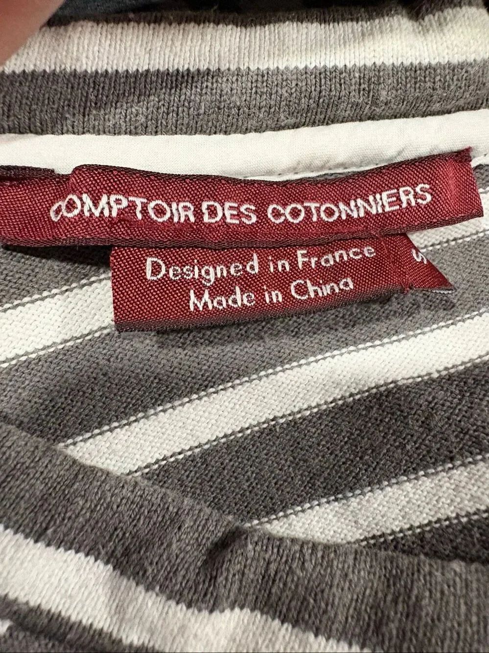 Comptoir des Cotonniers Gray White Striped Pocket Tee Shirt 100% Cotton Sz S - Picture 5 of 8